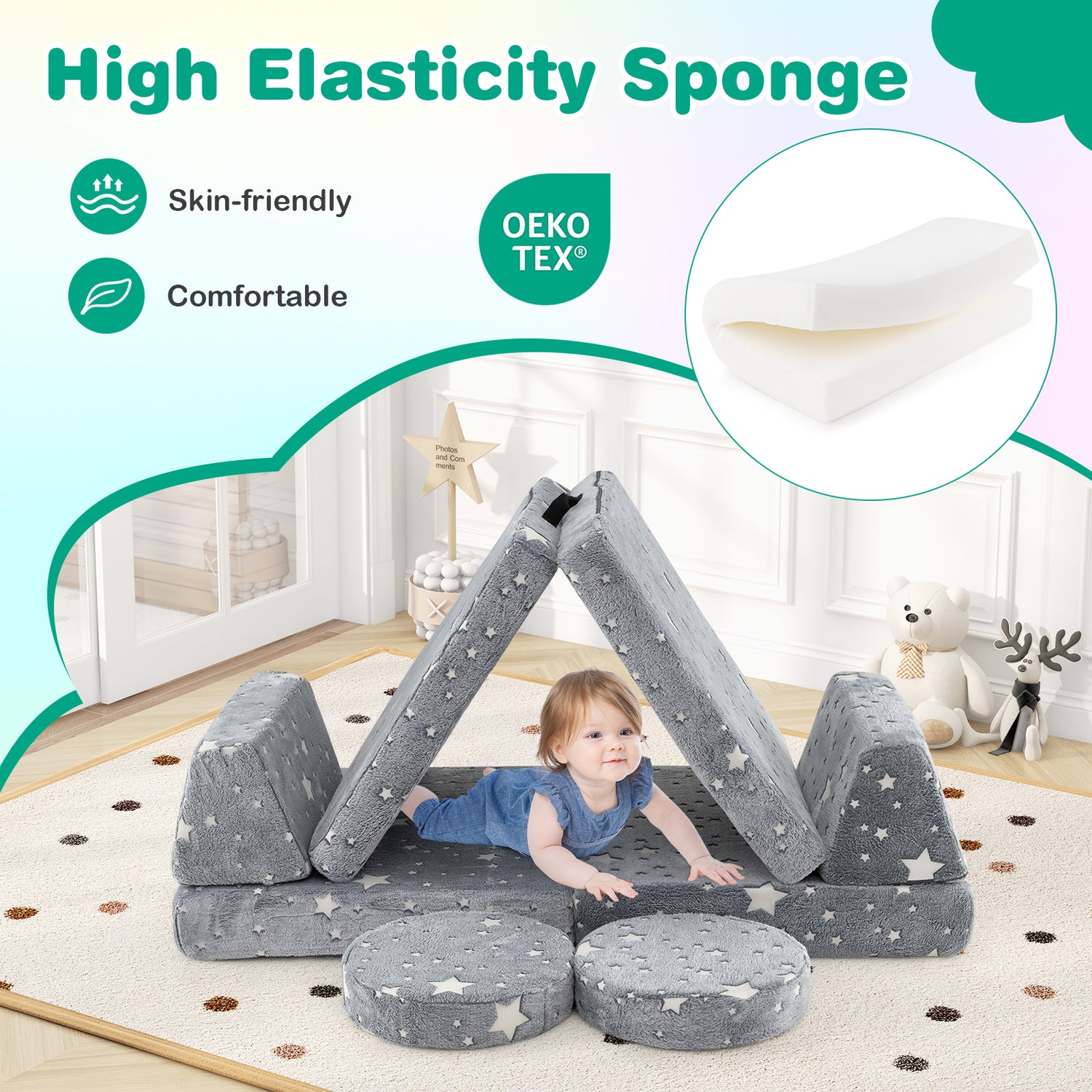 Modular Kids Play Couch Set Glow in the Dark with Portable Handles