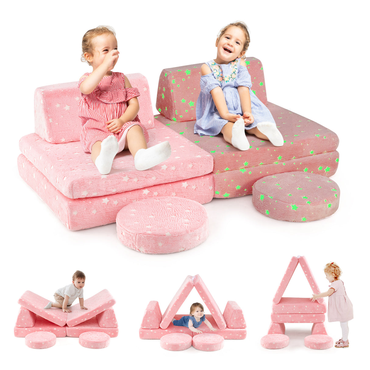 Modular Kids Play Couch Set Glow in the Dark with Portable Handles