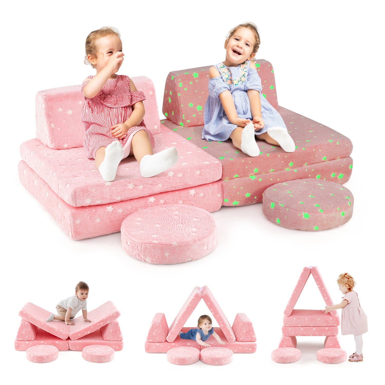 Modular Kids Play Couch Set Glow in the Dark with Portable Handles