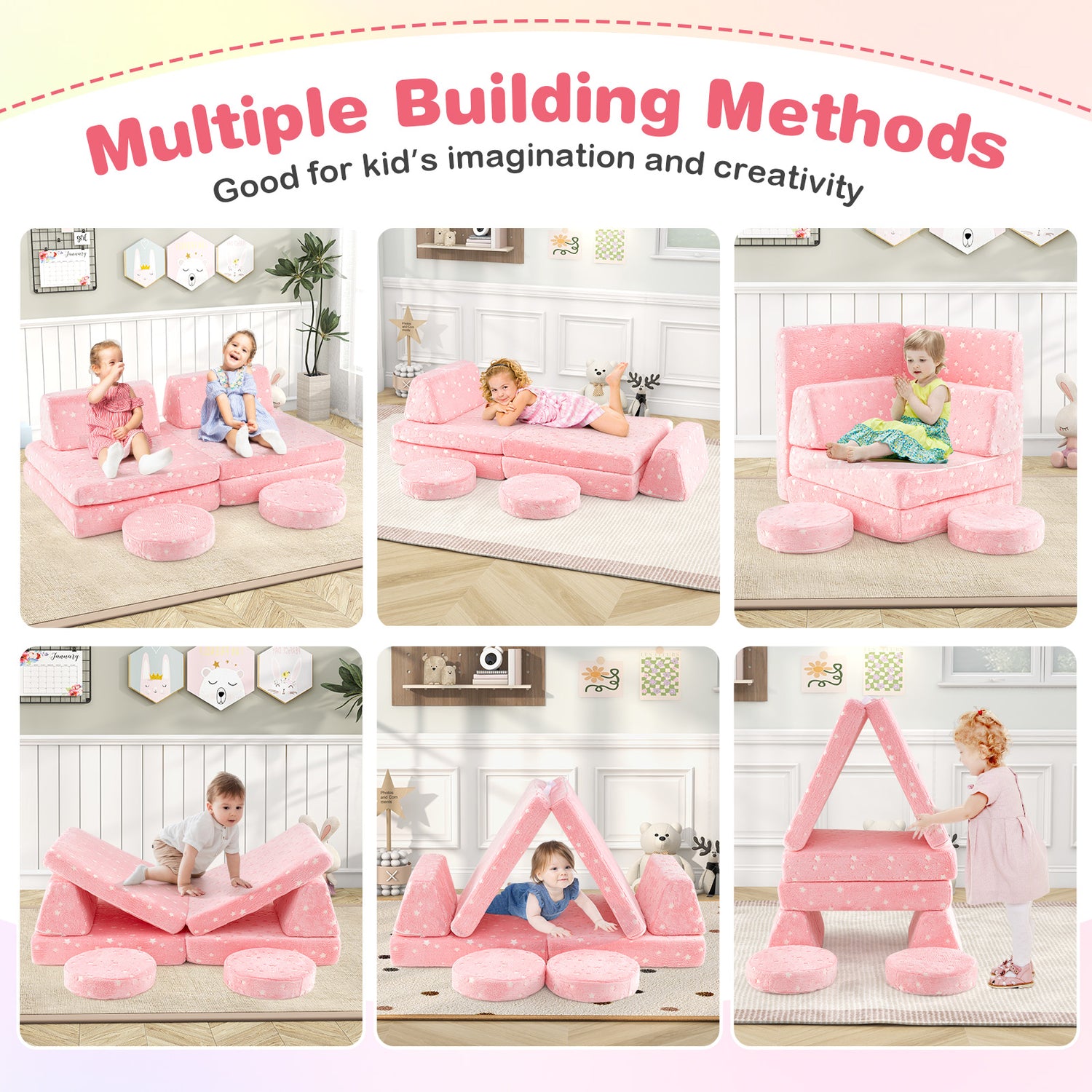 Modular Kids Play Couch Set Glow in the Dark with Portable Handles