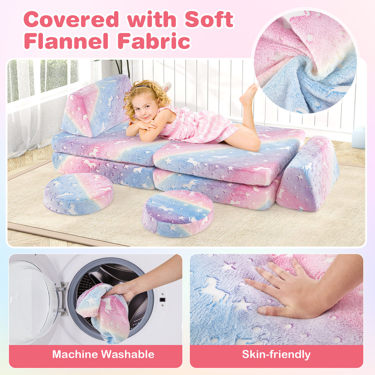 Modular Kids Play Couch Set Glow in the Dark with Portable Handles