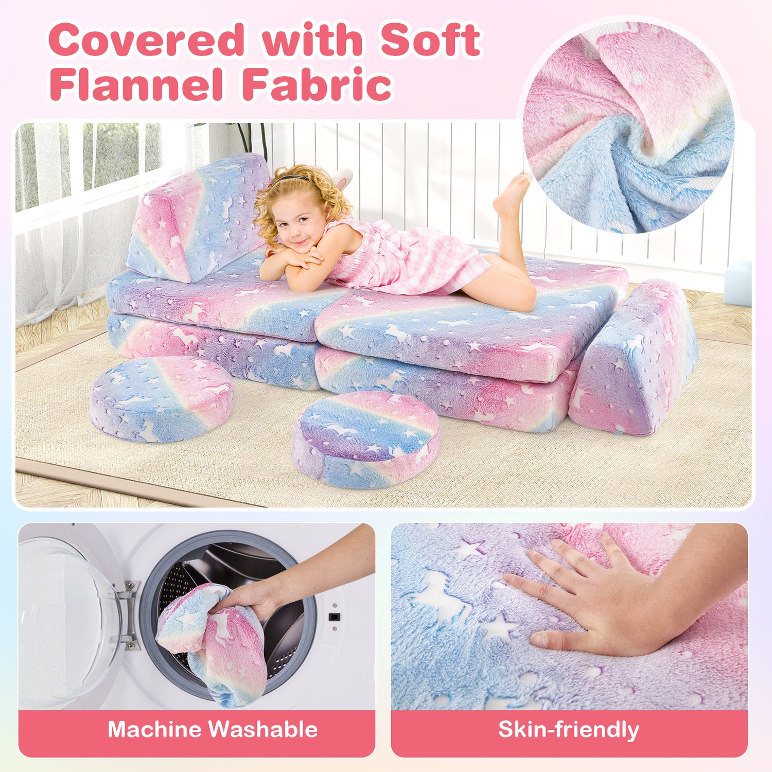 Modular Kids Play Couch Set Glow in the Dark with Portable Handles