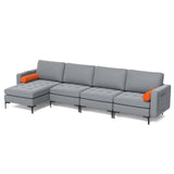 Modular L-shaped 4-Seat Sectional Sofa with Reversible Chaise and 2 USB Socket