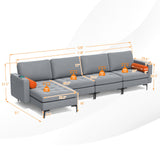Modular L-shaped 4-Seat Sectional Sofa with Reversible Chaise and 2 USB Socket