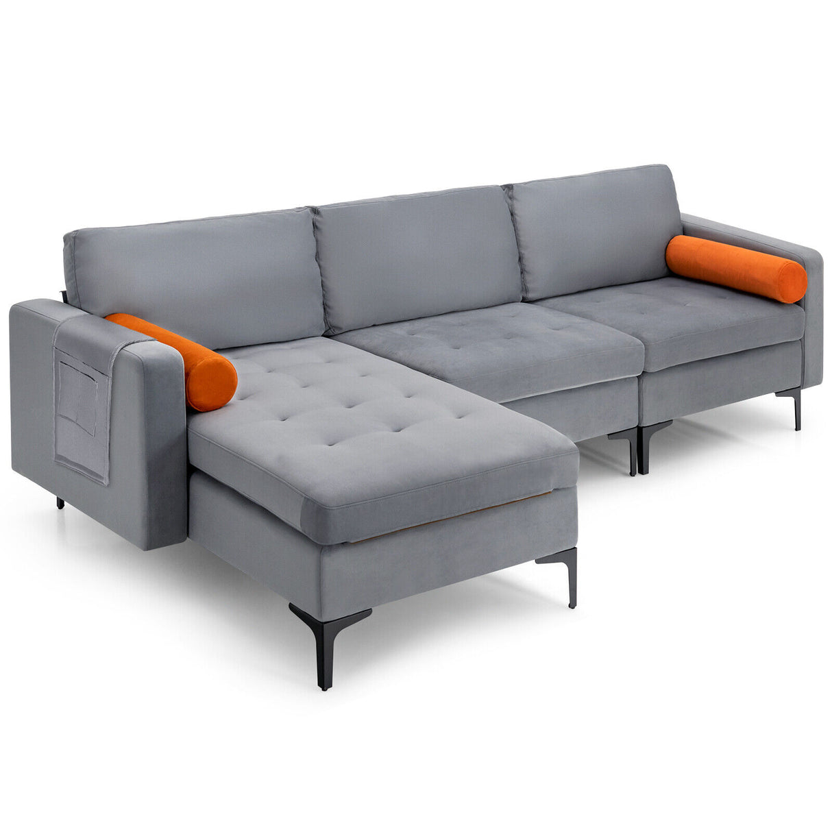 Modular 1/2/3/4-Seat L-Shaped Sectional Sofa Couch with Socket USB Port-3-Seat L