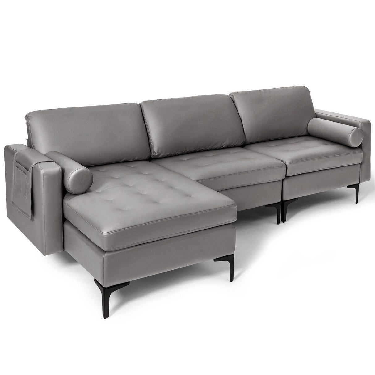 Modular 1/2/3/4-Seat L-Shaped Sectional Sofa Couch with Socket USB Port-3-Seat L