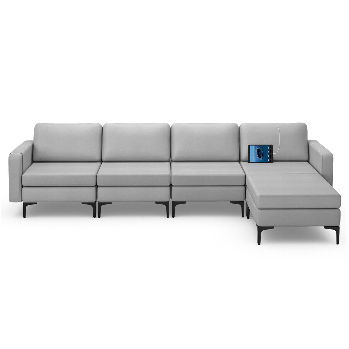 1/2/3/4-Seat Convertible Sectional Sofa with Reversible Ottoman-4-Seat L-shaped with 2 USB Ports