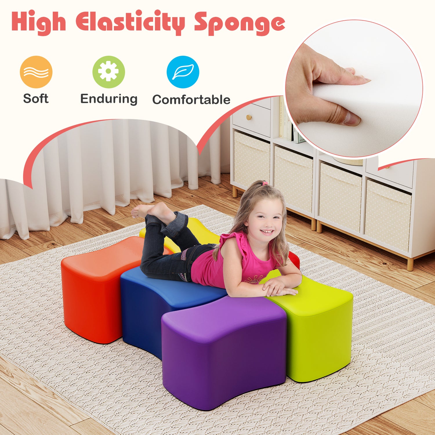 Modular Stool Set for Kids 6 PCS Butterfly Stools-Multicolor