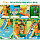 Monkey-Themed Inflatable Water Slide with Jumping Area and Pool with 680W Blower