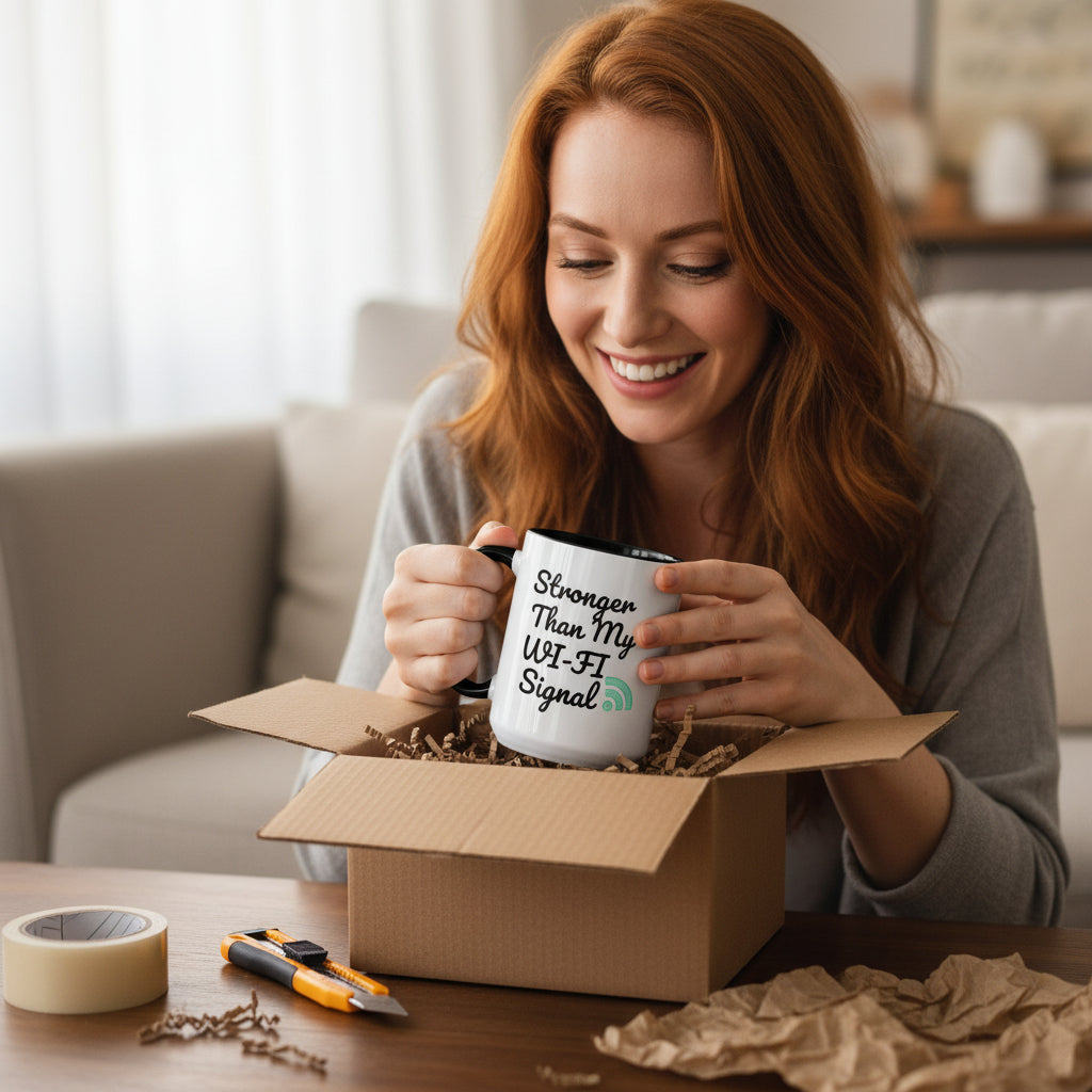 Coffee Mug, Funny Quote 'Stronger Than My Wi-Fi Signal' Mug