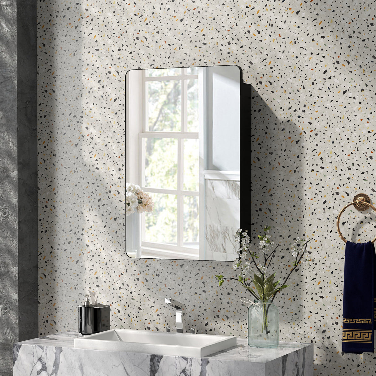 20 x30 Inch Multi-Functional Bathroom Mirror Cabinet with Adjustable Shelves-Black