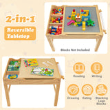 Kids Multi Activity Play Table Wooden Building Block Desk with Storage Paper Roll
