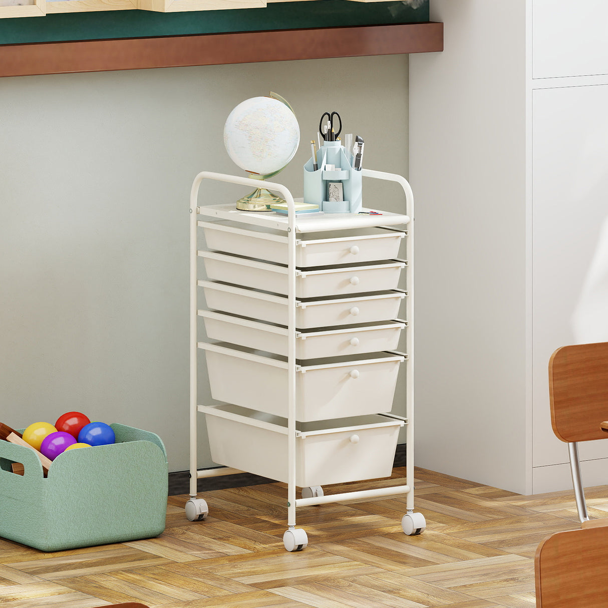 6 Drawers Rolling Storage Cart Organizer-Transparent