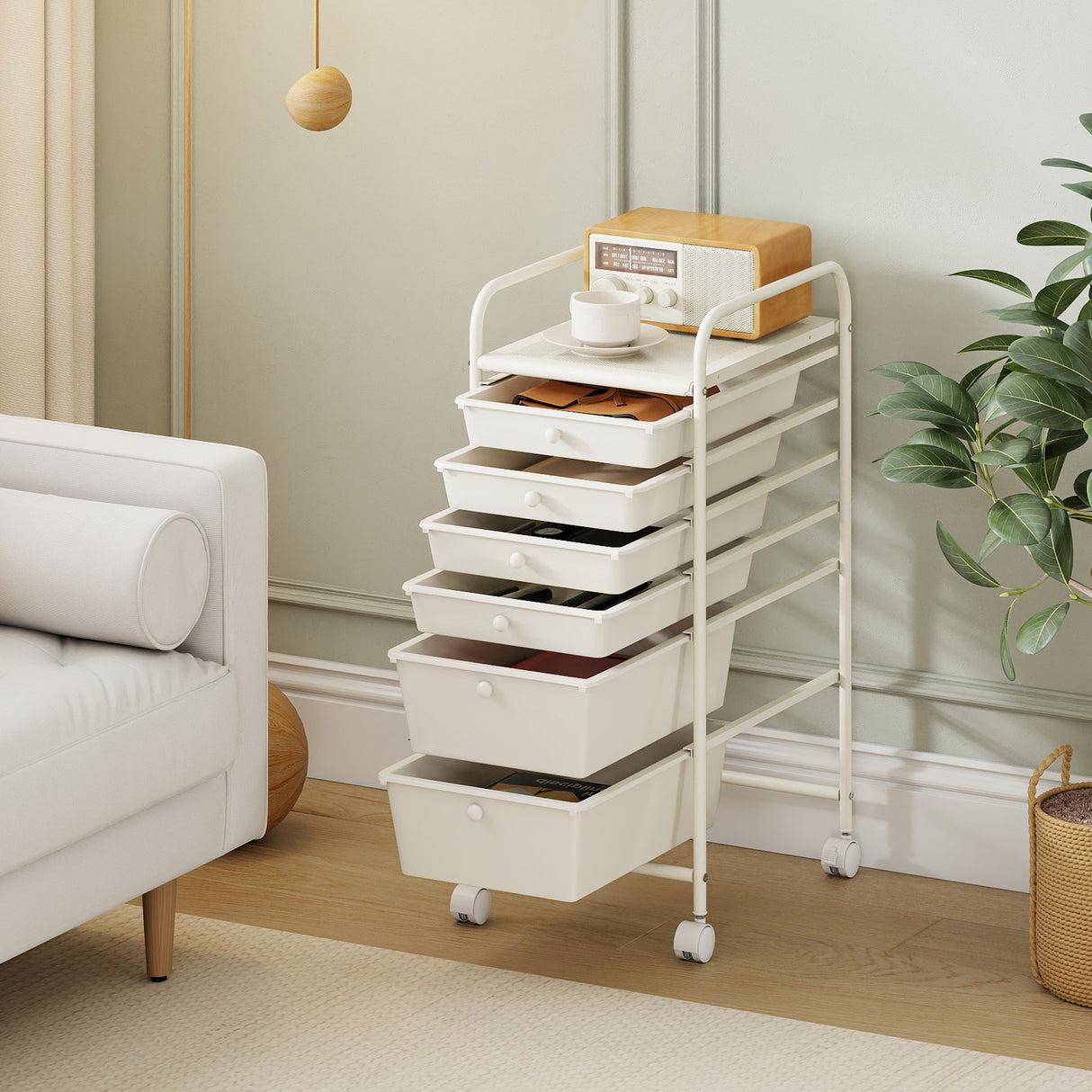 6 Drawers Rolling Storage Cart Organizer-Transparent