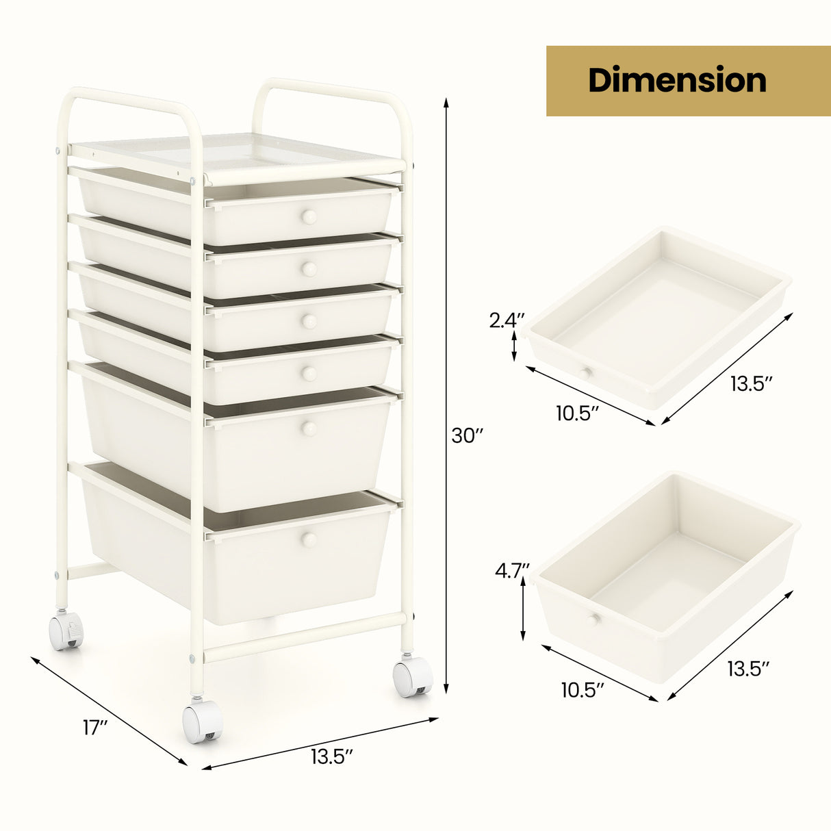 6 Drawers Rolling Storage Cart Organizer-Transparent