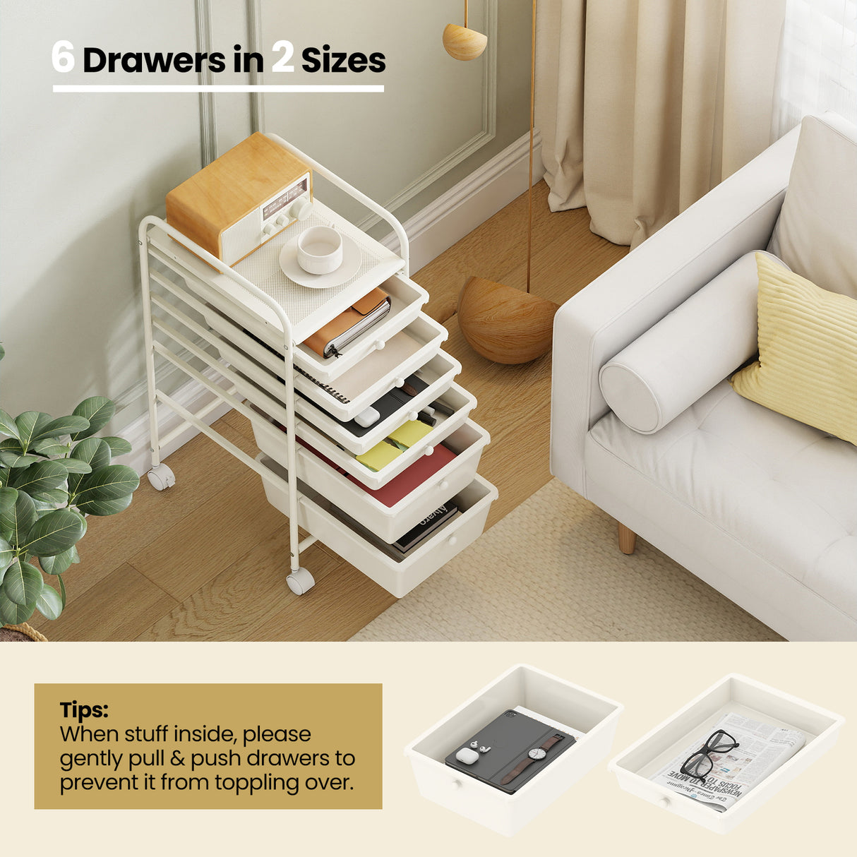 6 Drawers Rolling Storage Cart Organizer-Transparent