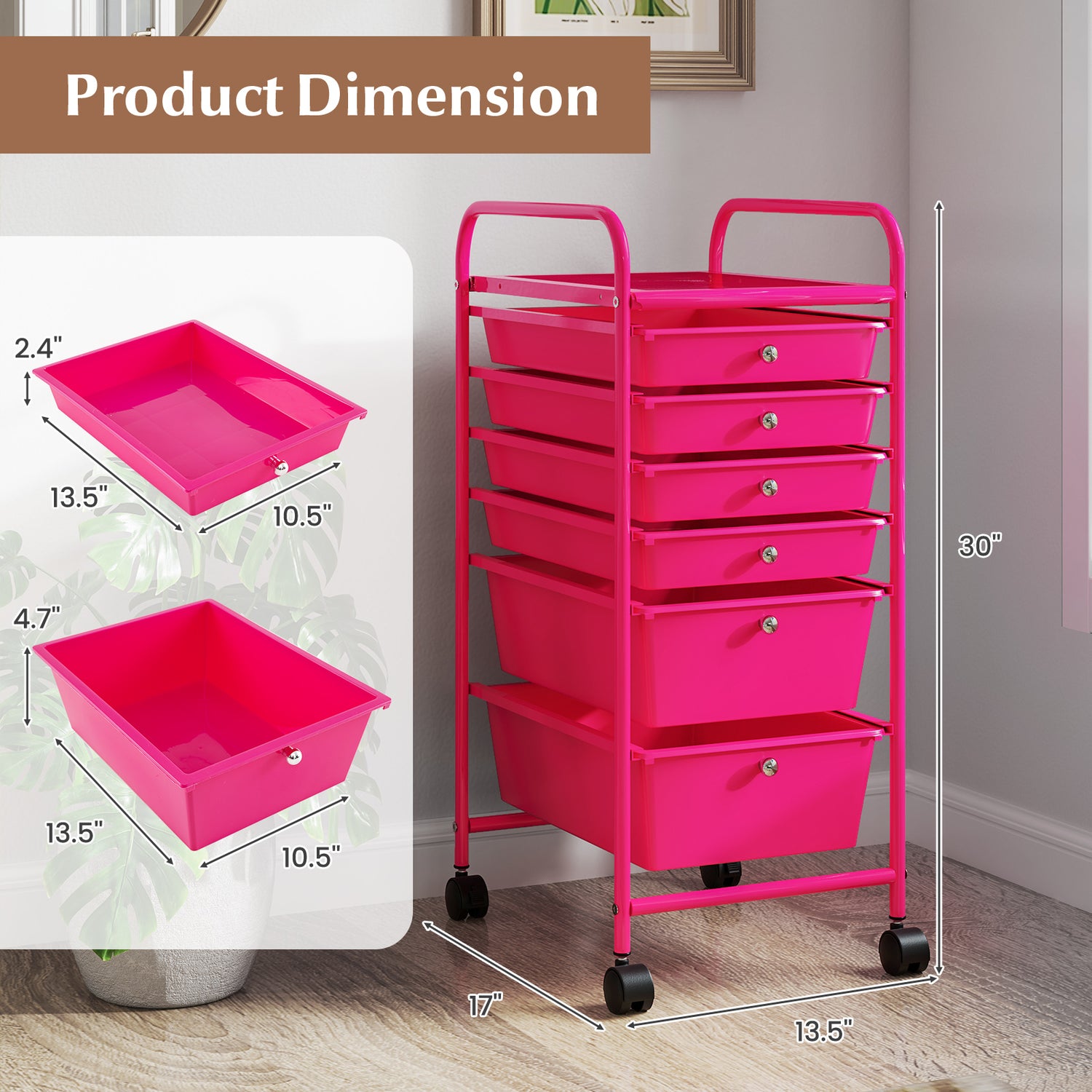 6 Drawers Rolling Storage Cart Organizer-Transparent