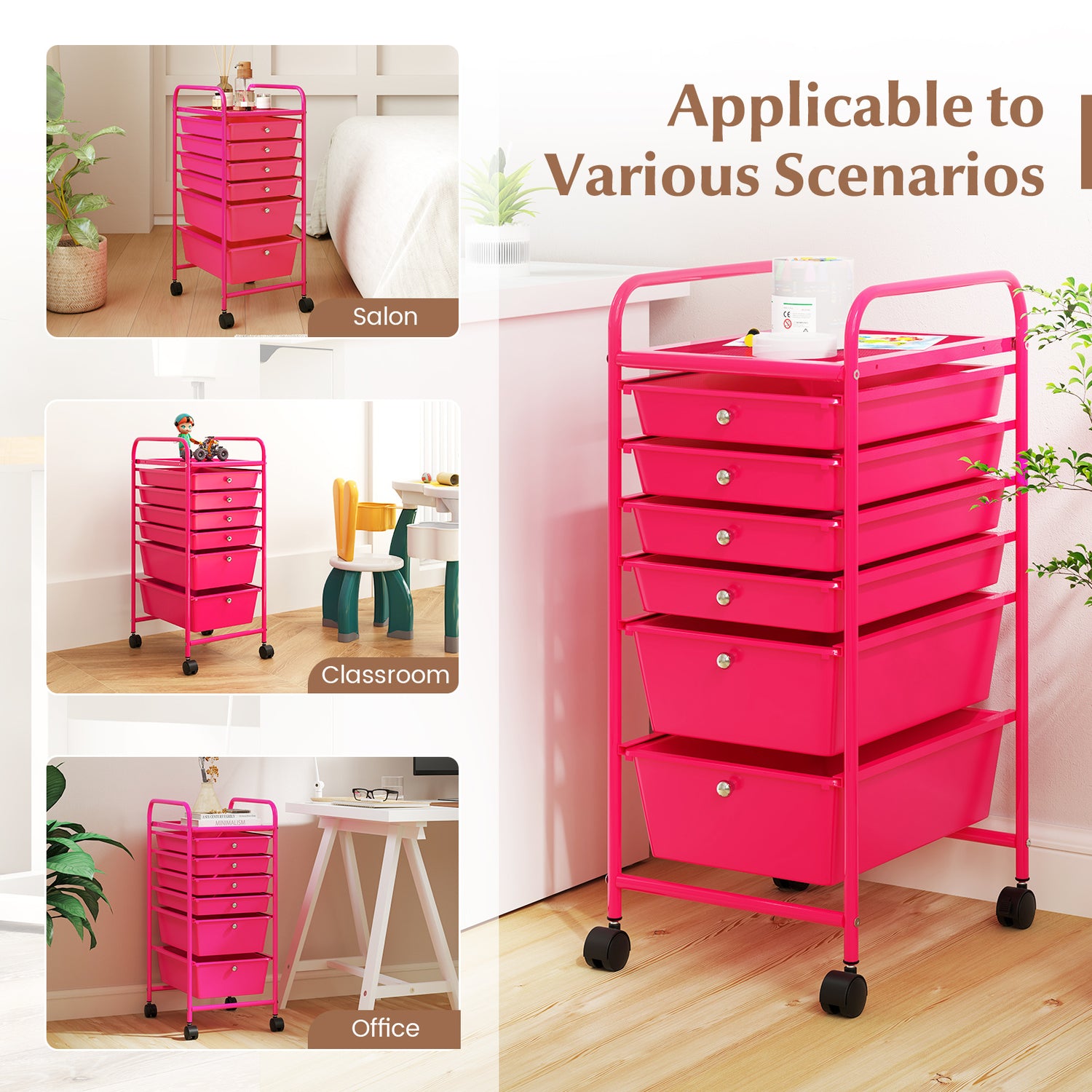 6 Drawers Rolling Storage Cart Organizer-Transparent