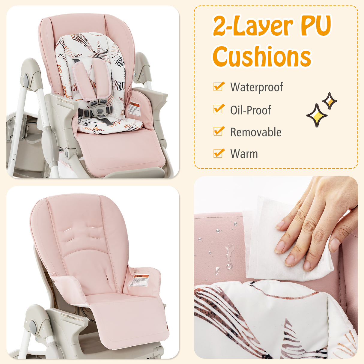 Multifunctional Folding Baby High Chair with Rolling Wheels and Adjustable Height