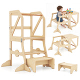 Multifunctional Kids Kitchen Step Stool with Removable Safety Bar and Fixing Buckles