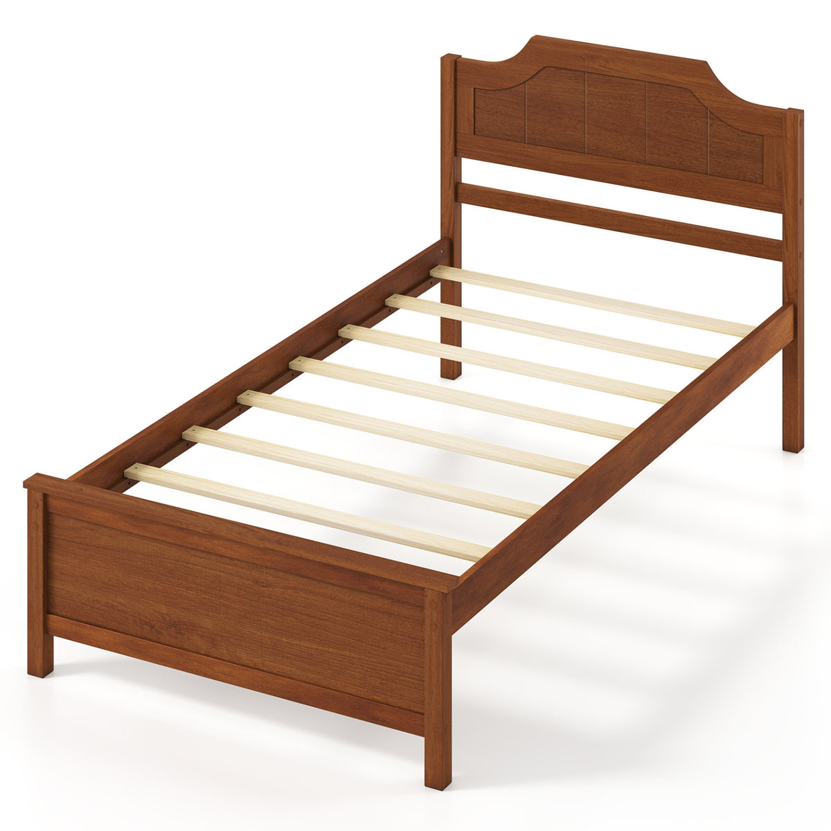 Multiple Size Solid Wood Platform Bed Frame with Headboard in Walnut