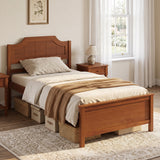 Multiple Size Solid Wood Platform Bed Frame with Headboard in Walnut