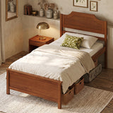 Multiple Size Solid Wood Platform Bed Frame with Headboard in Walnut