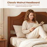 Multiple Size Solid Wood Platform Bed Frame with Headboard in Walnut