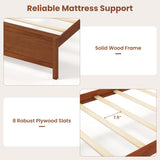 Multiple Size Solid Wood Platform Bed Frame with Headboard in Walnut