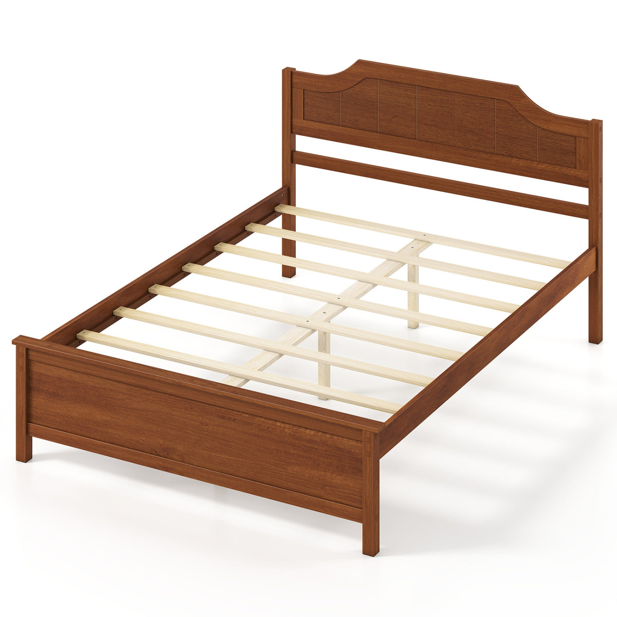 Multiple Size Solid Wood Platform Bed Frame with Headboard in Walnut
