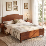 Multiple Size Solid Wood Platform Bed Frame with Headboard in Walnut
