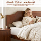 Multiple Size Solid Wood Platform Bed Frame with Headboard in Walnut