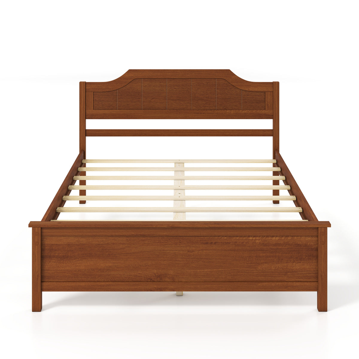 Multiple Size Solid Wood Platform Bed Frame with Headboard in Walnut