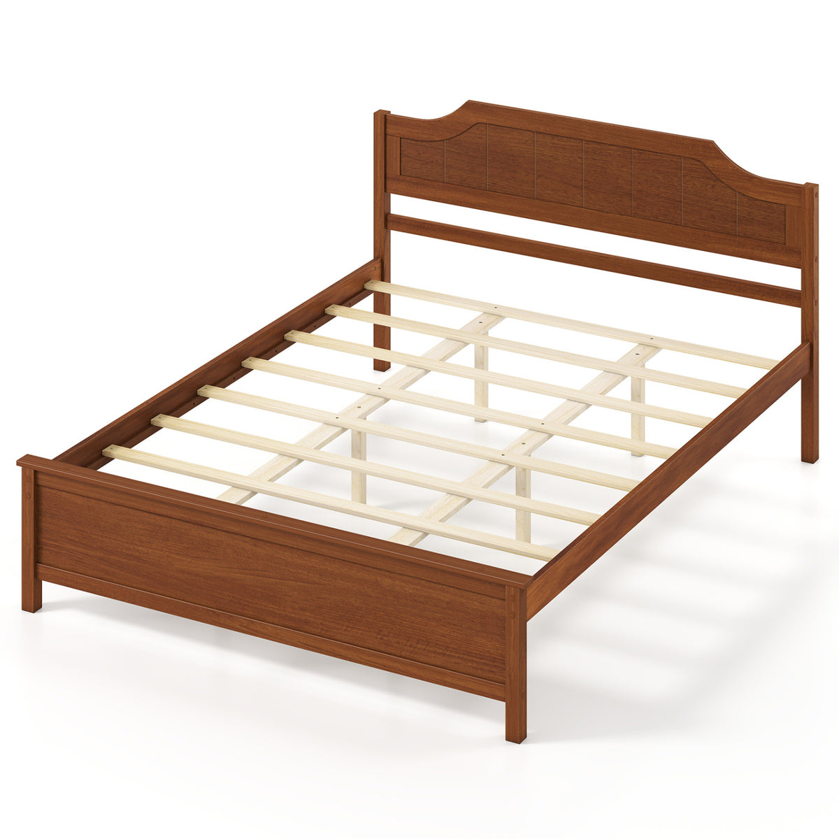 Multiple Size Solid Wood Platform Bed Frame with Headboard in Walnut