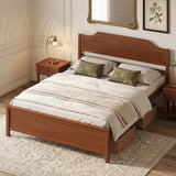Multiple Size Solid Wood Platform Bed Frame with Headboard in Walnut