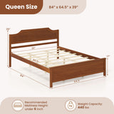Multiple Size Solid Wood Platform Bed Frame with Headboard in Walnut