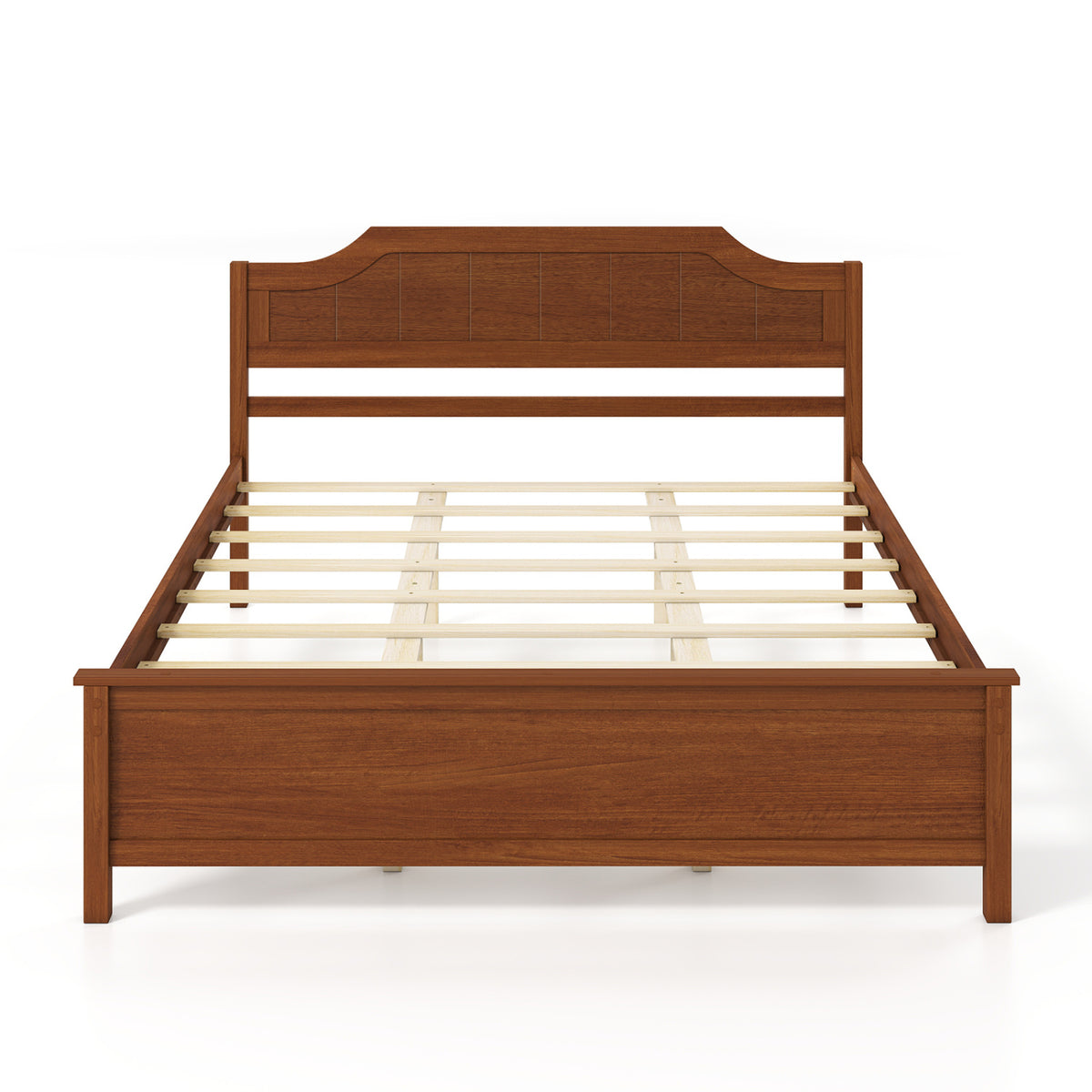 Multiple Size Solid Wood Platform Bed Frame with Headboard in Walnut