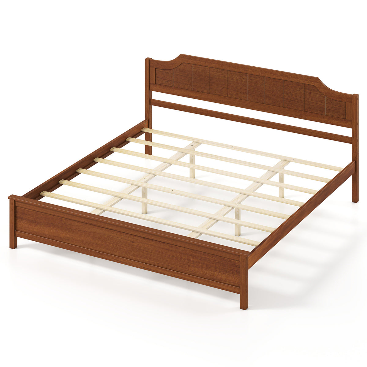 Multiple Size Solid Wood Platform Bed Frame with Headboard in Walnut