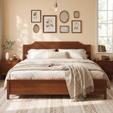 Multiple Size Solid Wood Platform Bed Frame with Headboard in Walnut