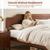 Multiple Size Solid Wood Platform Bed Frame with Headboard in Walnut