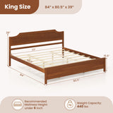 Multiple Size Solid Wood Platform Bed Frame with Headboard in Walnut