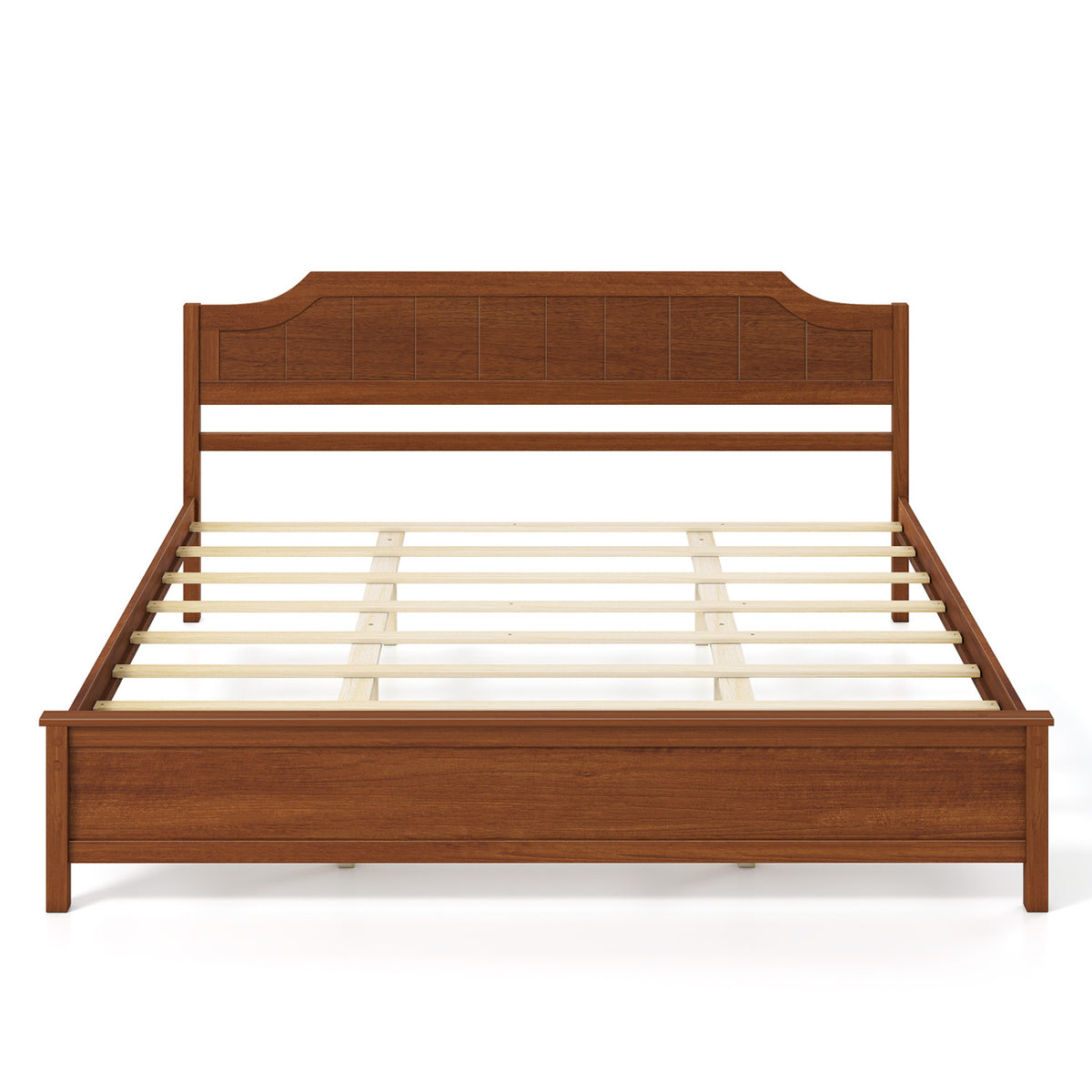 Multiple Size Solid Wood Platform Bed Frame with Headboard in Walnut
