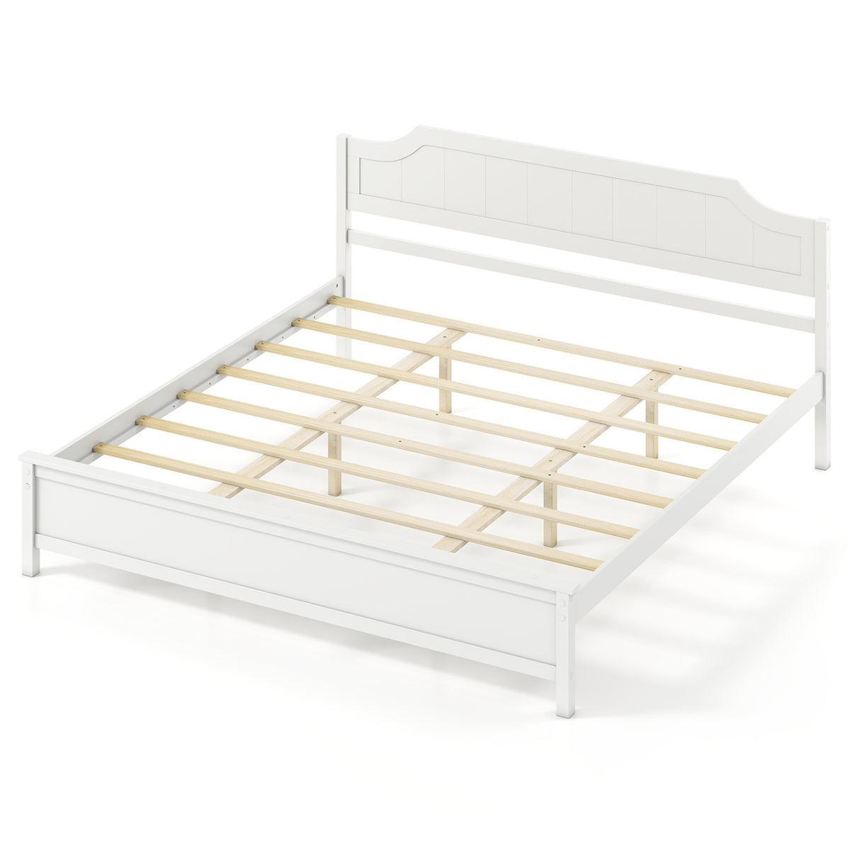 Multiple Size Solid Wood Platform Bed Frame with Headboard in White