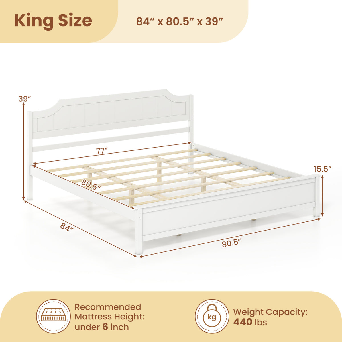 Multiple Size Solid Wood Platform Bed Frame with Headboard in White