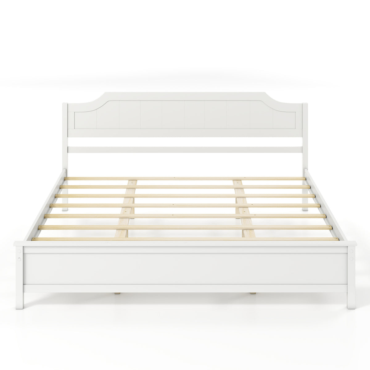 Multiple Size Solid Wood Platform Bed Frame with Headboard in White