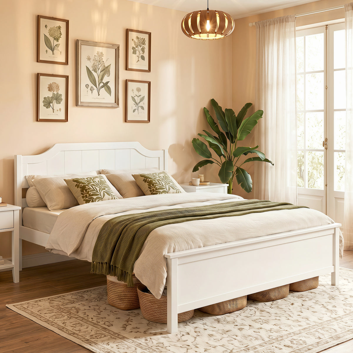 Multiple Size Solid Wood Platform Bed Frame with Headboard in White