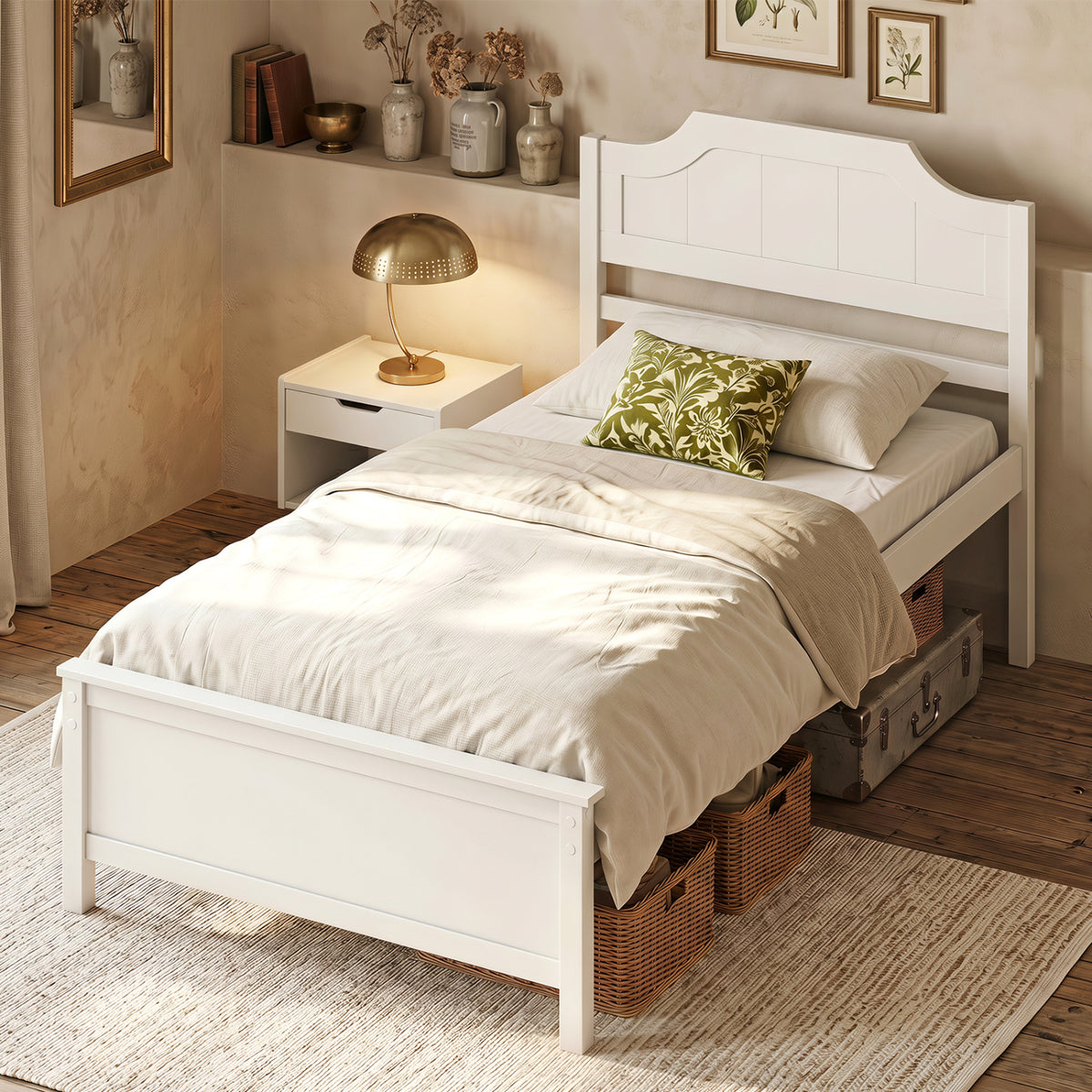 Multiple Size Solid Wood Platform Bed Frame with Headboard in White