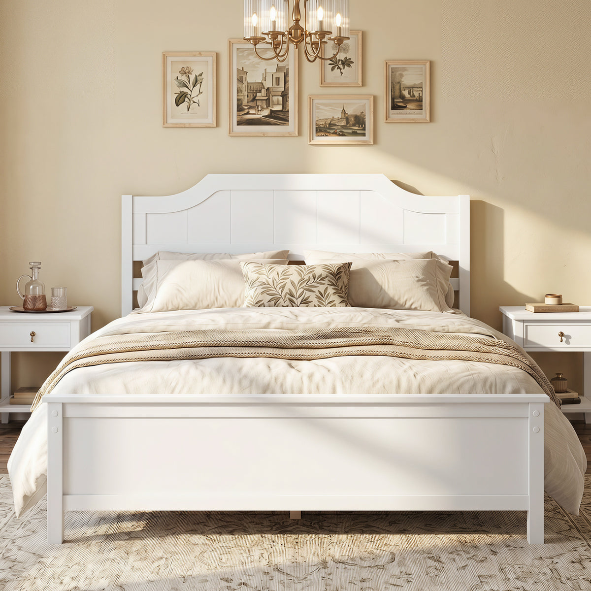 Multiple Size Solid Wood Platform Bed Frame with Headboard in White