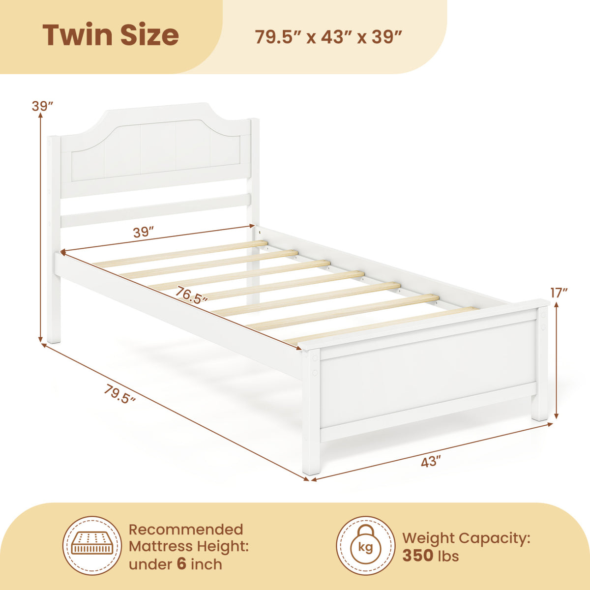 Multiple Size Solid Wood Platform Bed Frame with Headboard in White