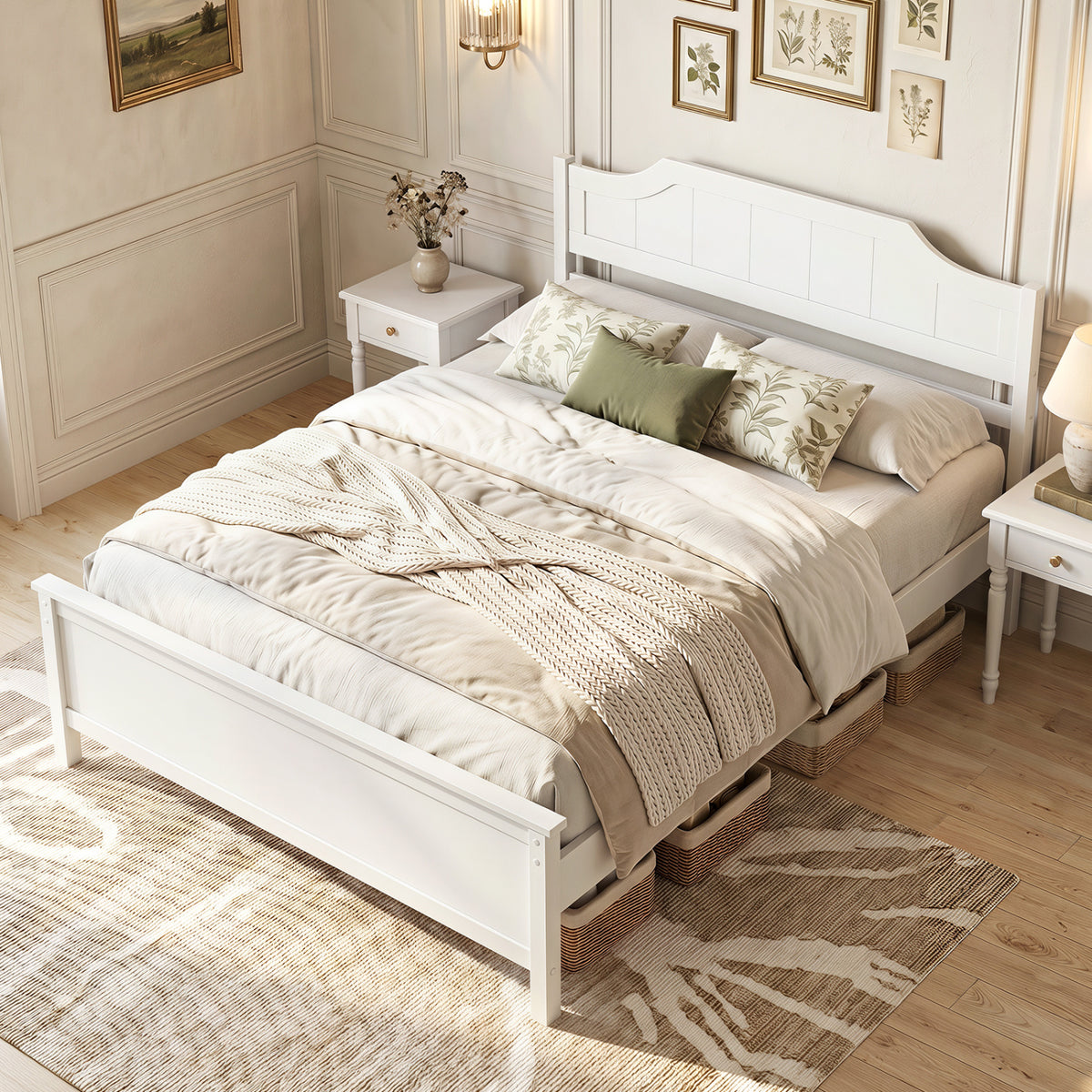 Multiple Size Solid Wood Platform Bed Frame with Headboard in White